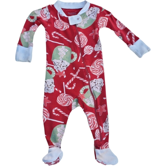 Burt's Bees Baby One-piece Sleeper Footie Pajama Red Holiday 0-3 Month - Picture 1 of 4